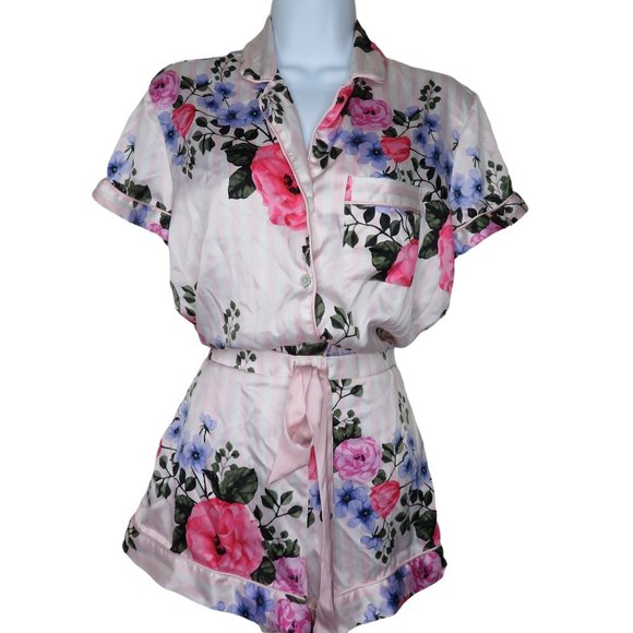 Victoria's Secret Pink Floral Satin Short Sleeve Romper Pajamas XS New Old Stock - Picture 5 of 13